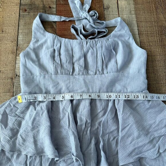 Selfie Leslie Womens gray ruffled sleeveless romper with halter tie top and back - Picture 4 of 11